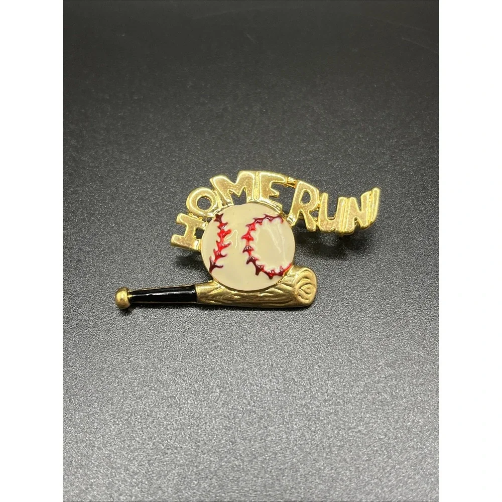 Gold-Tone Enamel Baseball Brooch Pin Home Run Softball Vintage